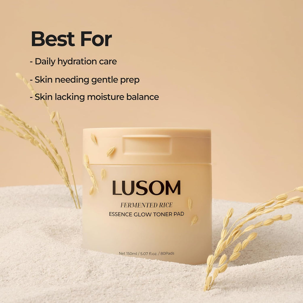 LUSOM Fermented Rice Essence Glow Toner Pads – Gentle, Hydrating & Skin-Soothing Korean Skin Care – 80 Pads (5.07 fl. oz. / 150ml)
