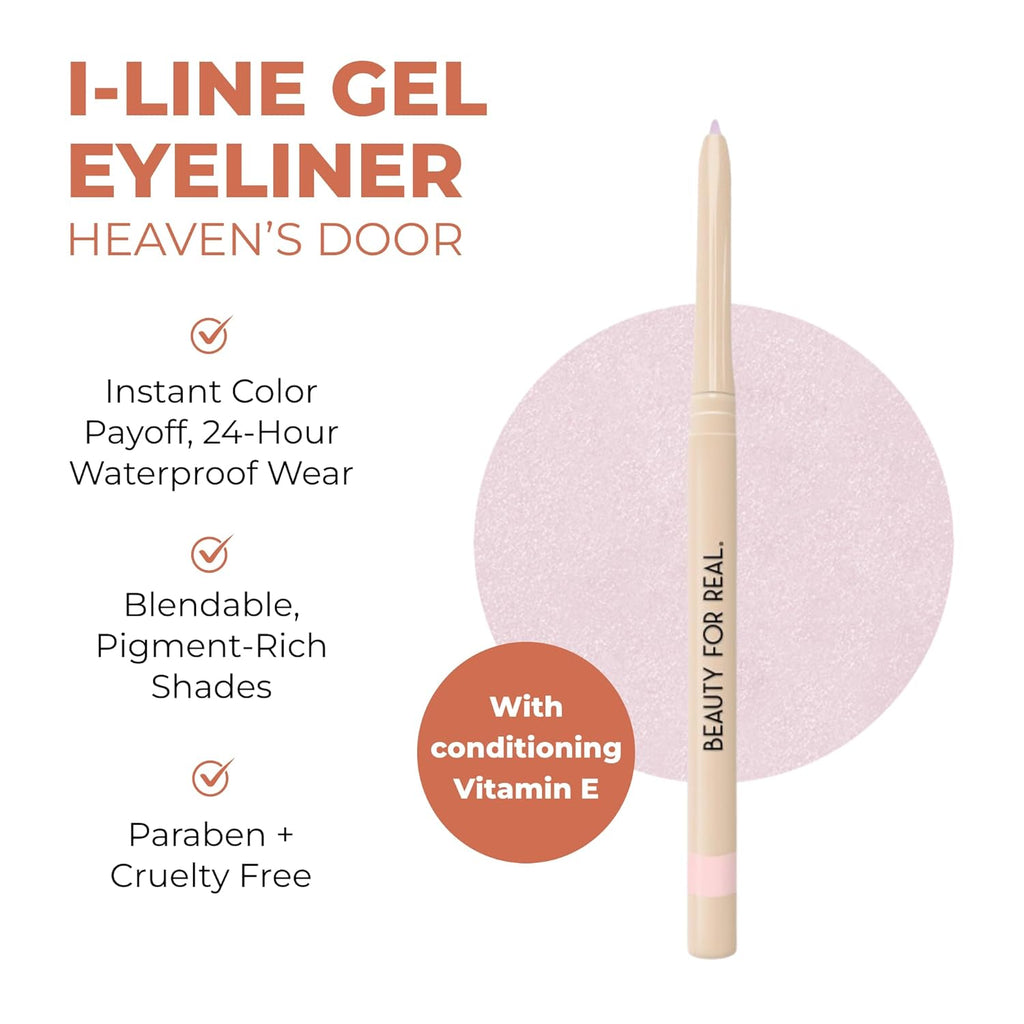 Beauty For Real I-Line 24-7 Eyeliner, Heaven’s Door - Rose Gold Pink Shimmer - Long-Wearing, Waterproof Gel Formula - Safe for Sensitive Eyes & Contact Lens Wearers - 0.01 oz