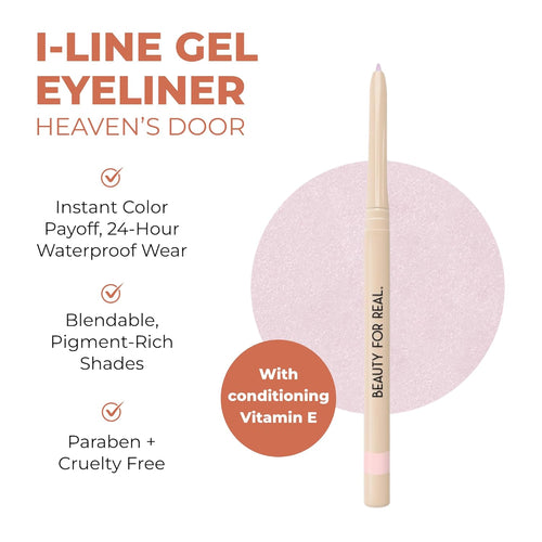 Beauty For Real I-Line 24-7 Eyeliner, Heaven’s Door - Rose Gold Pink Shimmer - Long-Wearing, Waterproof Gel Formula - Safe for Sensitive Eyes & Contact Lens Wearers - 0.01 oz
